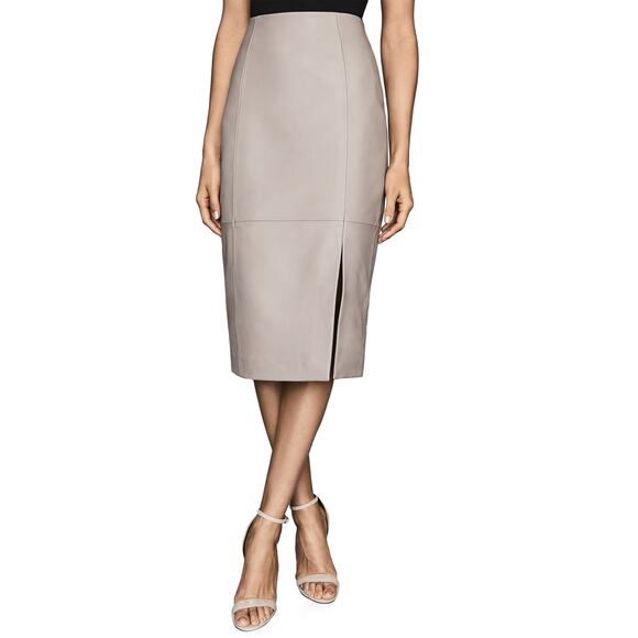 Reiss Grace Leather Pencil Skirt - 0 Us / 4 Uk Grey - Picture 1 of 5